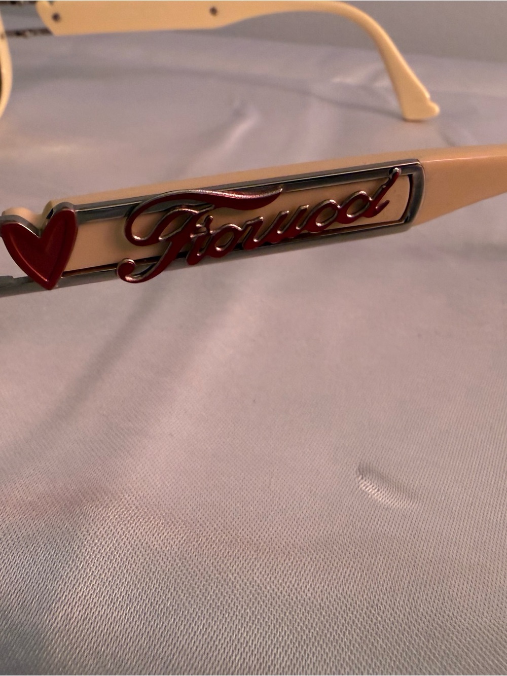 Fiorucci Cream-Beige Sunglasses with Red Script Logo